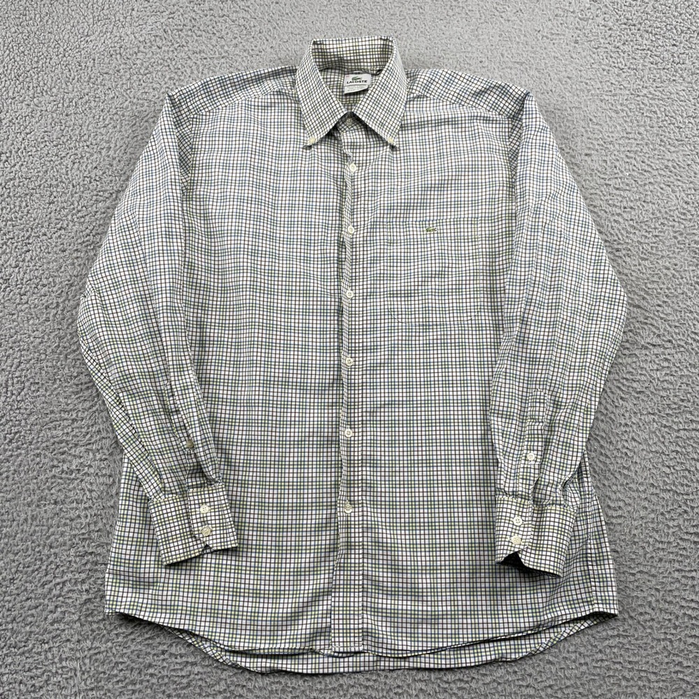 Lacoste Button Down Shirt Men 42 Multicolor Plaid Long Sleeve Cotton Logo Pocket